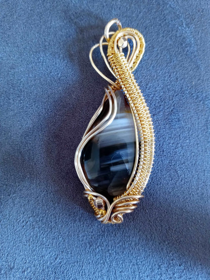 Banded Agate With Golden Wire Wrap