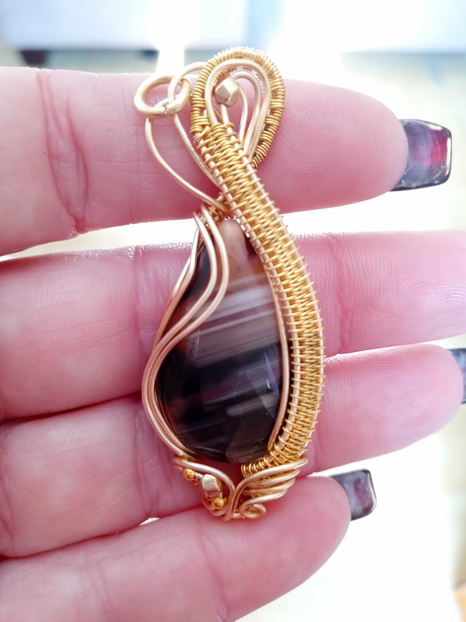 Banded Agate With Golden Wire Wrap