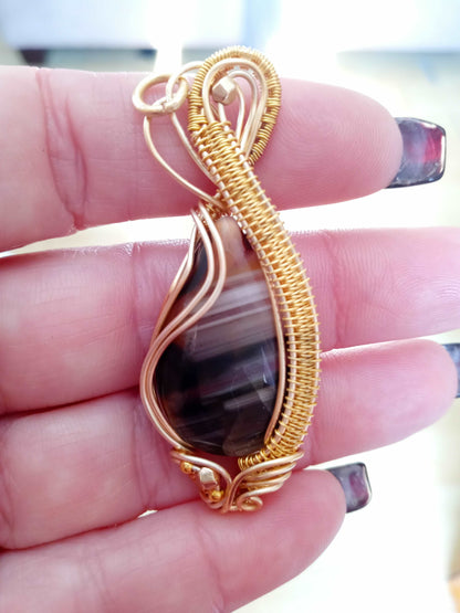 Banded Agate With Golden Wire Wrap