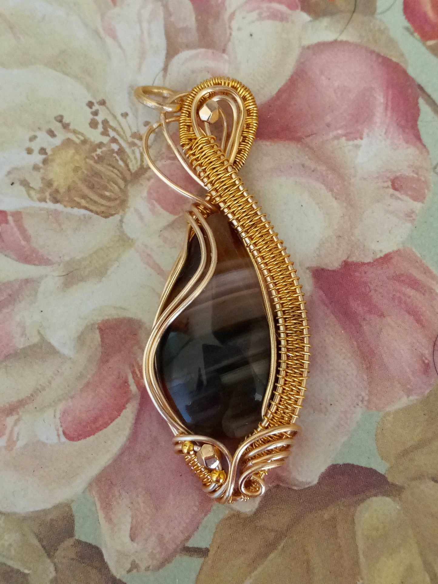 Banded Agate With Golden Wire Wrap