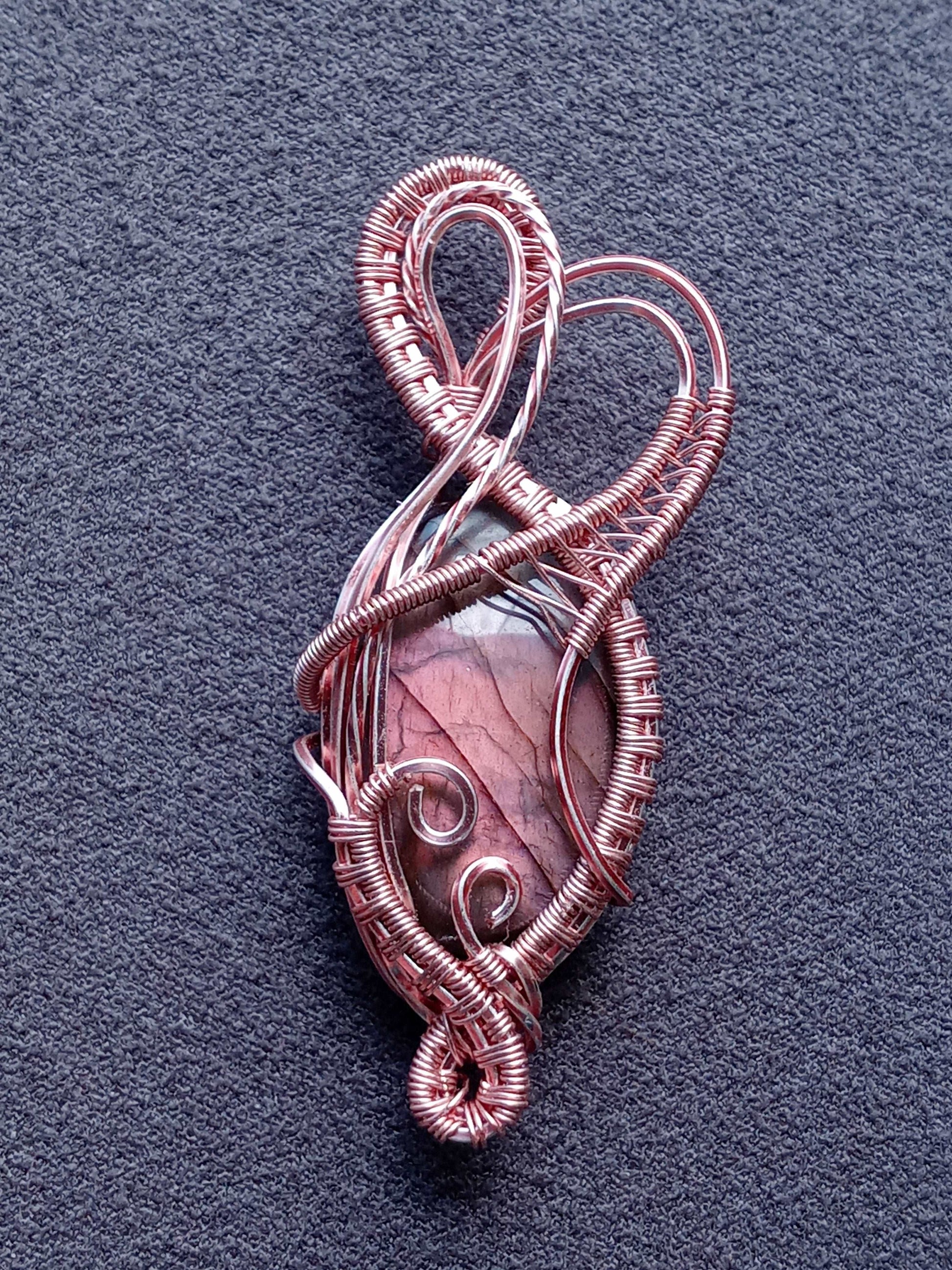 Rare Rose Labradorite Pendant With Rose Gold Wire Wrap