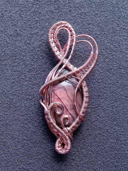 Rare Rose Labradorite Pendant With Rose Gold Wire Wrap