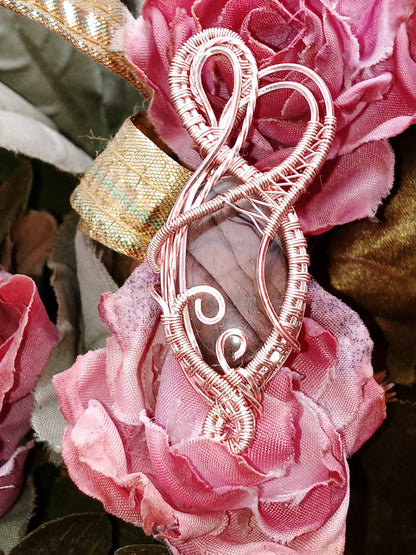 Rare Rose Labradorite Pendant With Rose Gold Wire Wrap