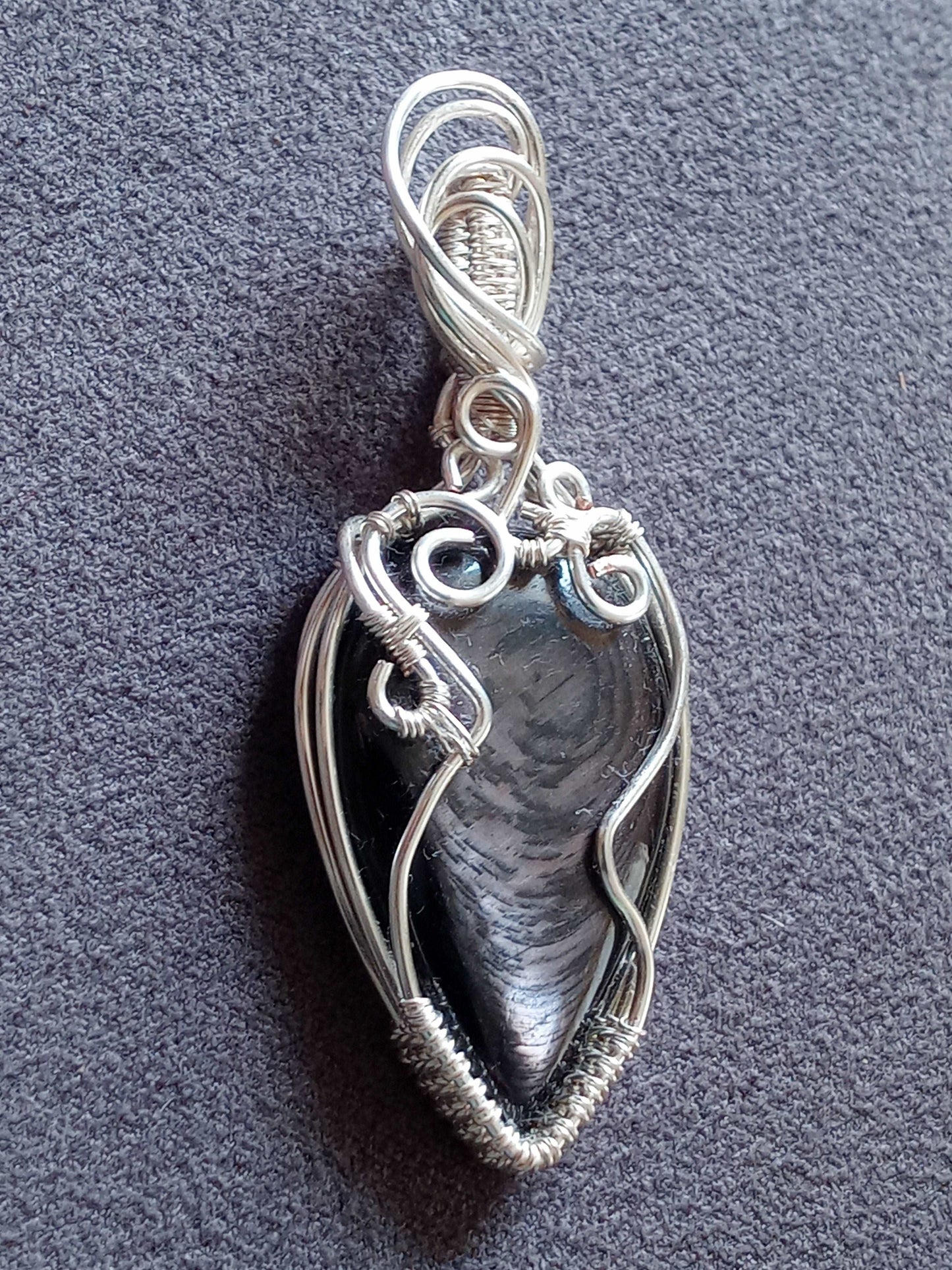 Silver Sheen Obsidian Wire Wrapped Pendant