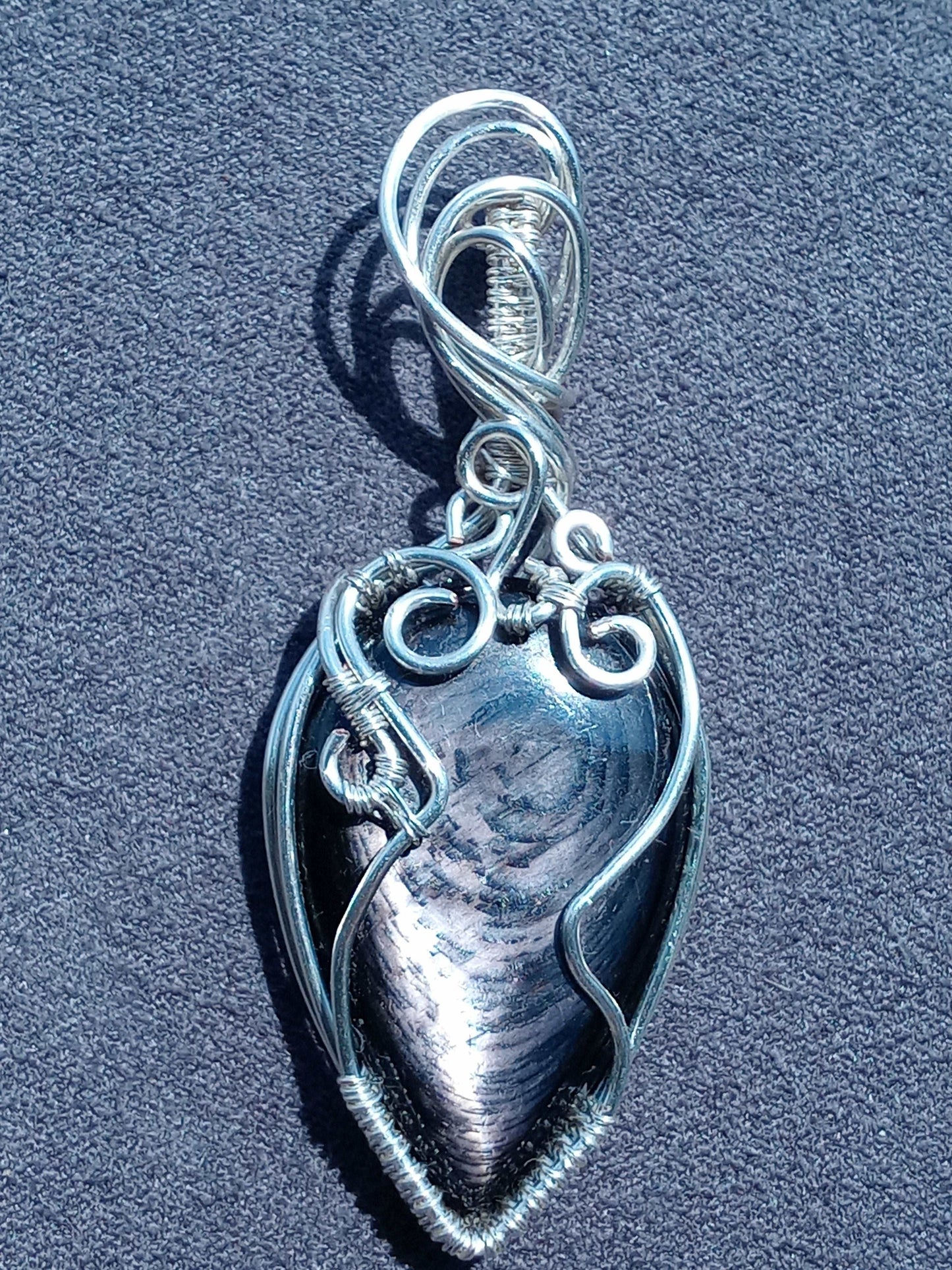 Silver Sheen Obsidian Wire Wrapped Pendant