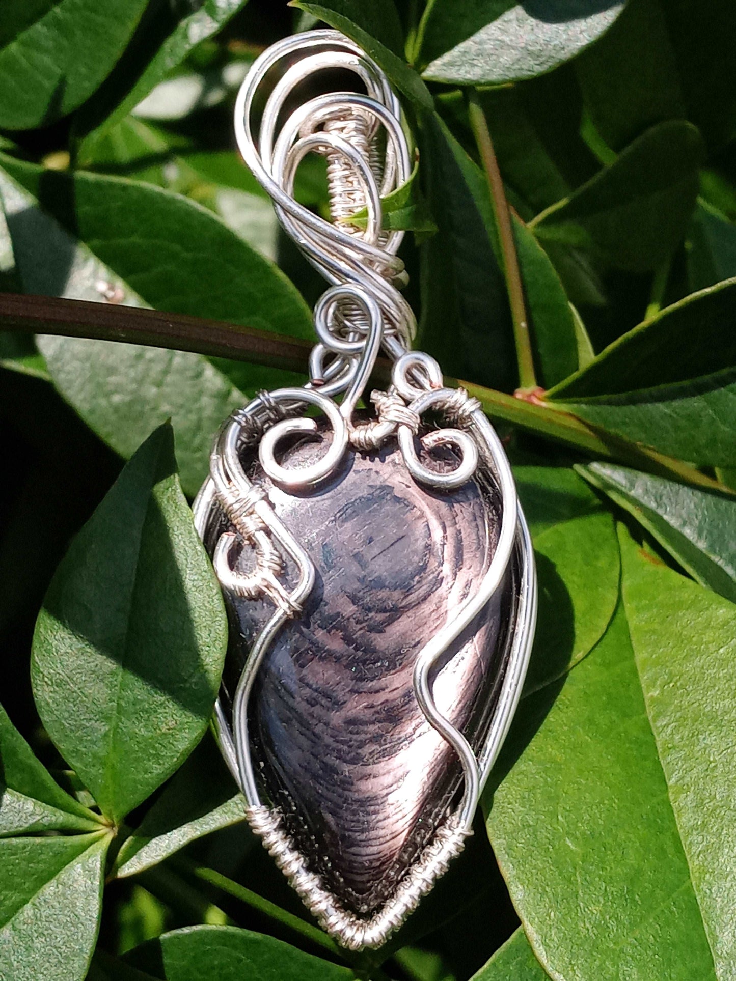 Silver Sheen Obsidian Wire Wrapped Pendant