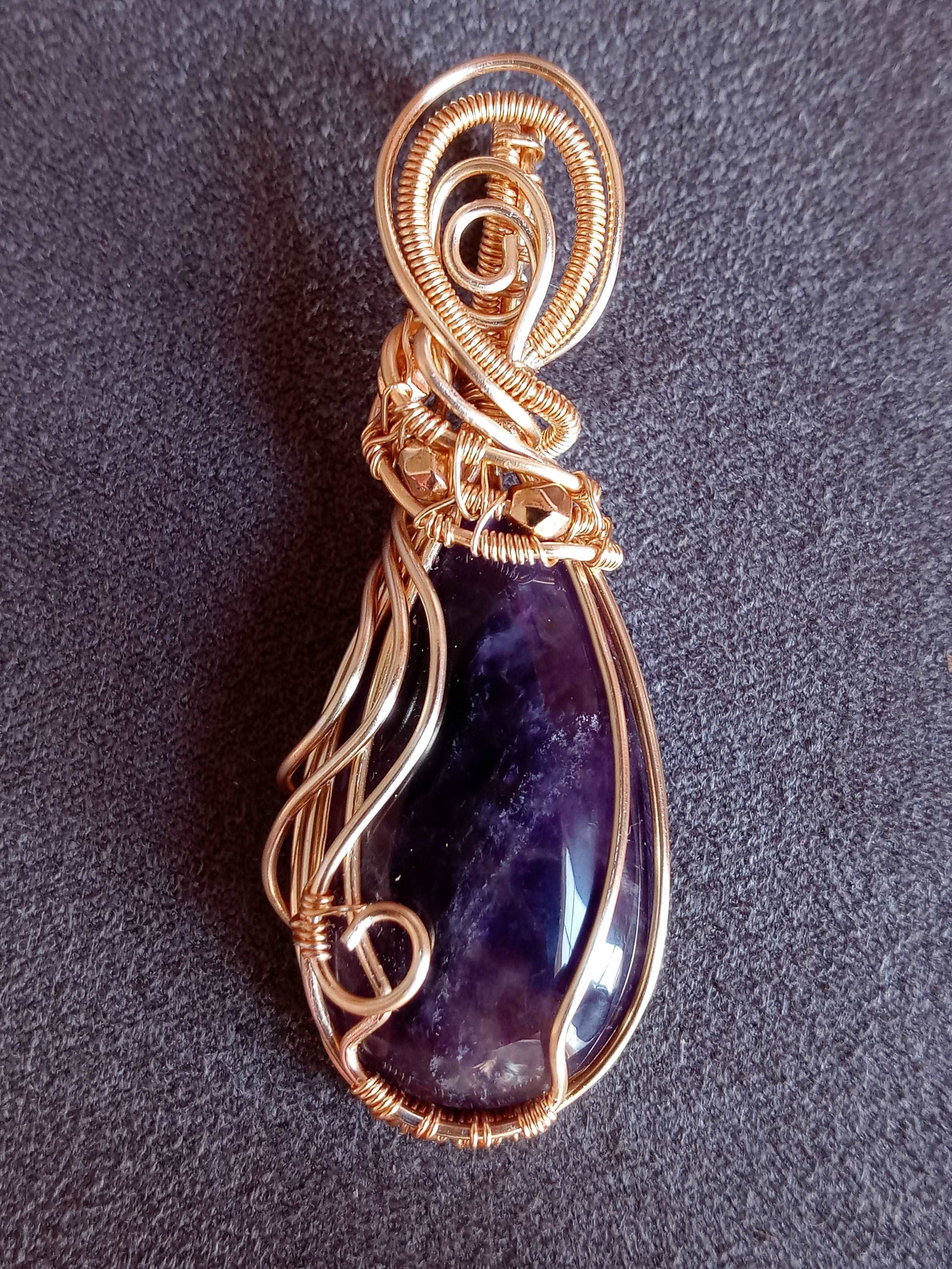 Amethyst and Gold Wire Wrapped Pendant