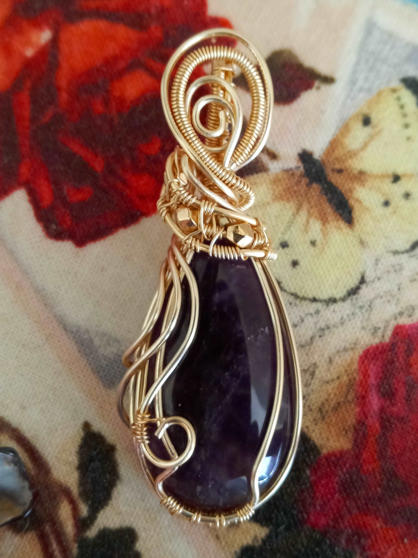 Amethyst and Gold Wire Wrapped Pendant