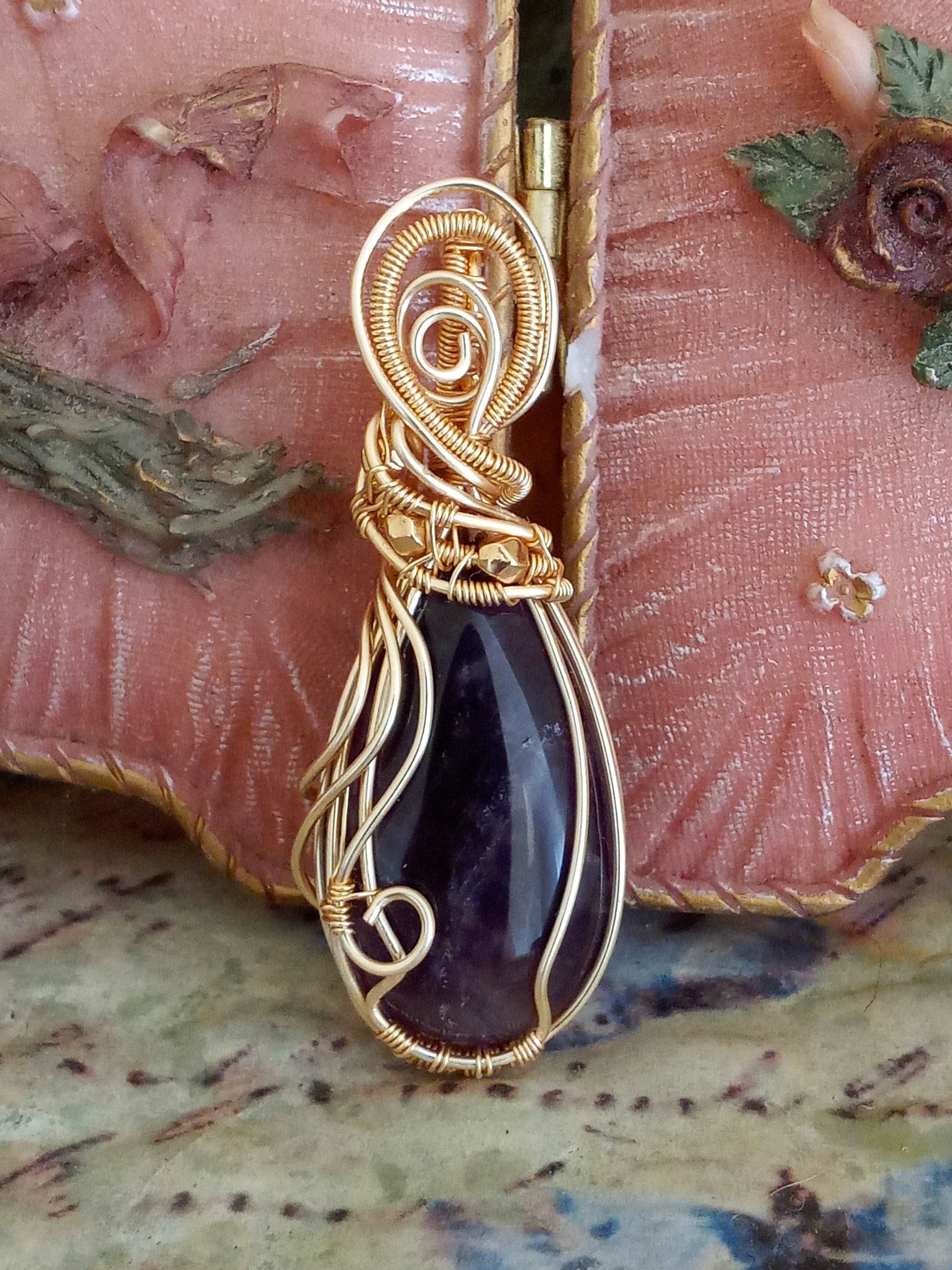 Amethyst and Gold Wire Wrapped Pendant