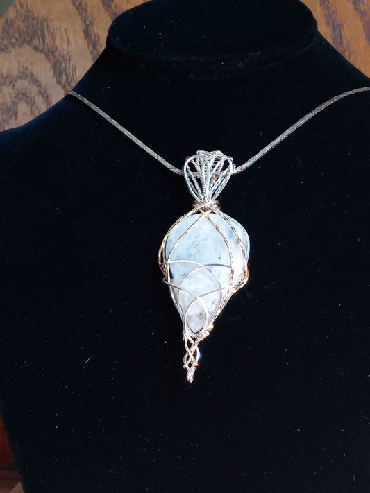 Iridescent Moonstone Wire Wrapped Pendant